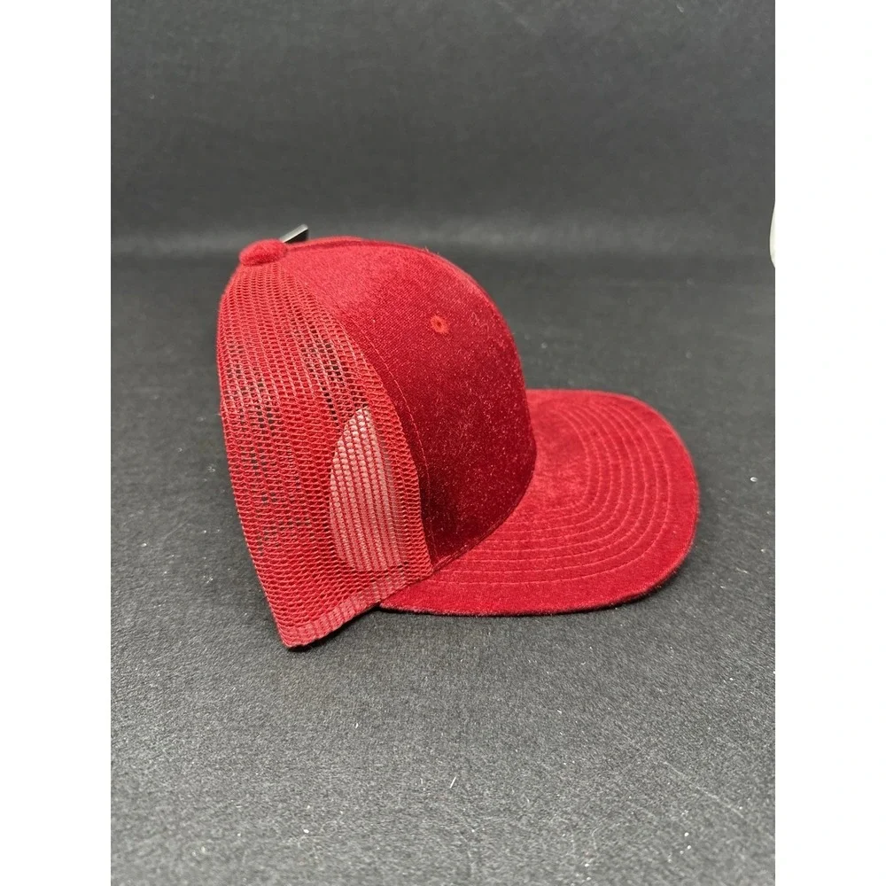 Cambridge Red Velvet Trucker Hat Snapback Mesh Back Flat Bill Cap NWT